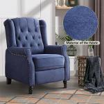 CANMOV Push Back Recliner Chair,Accent Chair, Mid Century Wingback Recliner, Fabric Push Back Recliner Chair Single Armchair Sofa with Rivet Decoration, Button-Tufted Back for Living Room,Dark Blue