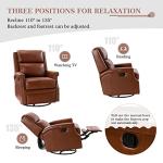 HULALA Home Genuine Leather Swivel Rocker Recliner Chair for Living Room, Manual Glider Recliner with Adjustable Backrest & Footrest Modern Home Theater Sofa Armchair with Nailhead Trim, Brown
