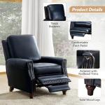 HULALA HOME Genuine Leather Manual Recliner Chair with Adjustable Backrest & Footrest, Mid Century Modern Push Back Recliner with Nailhead Trim & Wood Legs-for Living Room Home Theater, Navy