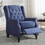 CANMOV Push Back Recliner Chair,Accent Chair, Mid Century Wingback Recliner, Fabric Push Back Recliner Chair Single Armchair Sofa with Rivet Decoration, Button-Tufted Back for Living Room,Dark Blue