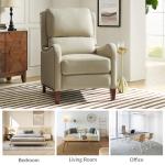 HULALA HOME Genuine Leather Recliner Chair, Modern Push Back Recliner Armchair with Thick Seat, Backrest & Footrest, Nailhead Decor for Living Room, Bedroom, Set of 2, Beige