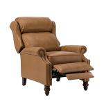 HULALA HOME Genuine Leather Recliner Chair, Traditional Manual Pushback Comfy Seating for Living Room, Thick Cushion & Solid Wood Legs, Wingback Recliner with Nailhead Trim, Camel