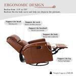 HULALA Home Genuine Leather Swivel Rocker Recliner Chair for Living Room, Manual Glider Recliner with Adjustable Backrest & Footrest Modern Home Theater Sofa Armchair with Nailhead Trim, Brown