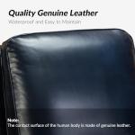 HULALA HOME Genuine Leather Manual Recliner Chair with Adjustable Backrest & Footrest, Mid Century Modern Push Back Recliner with Nailhead Trim & Wood Legs-for Living Room Home Theater, Navy