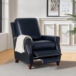 HULALA HOME Genuine Leather Manual Recliner Chair with Adjustable Backrest & Footrest, Mid Century Modern Push Back Recliner with Nailhead Trim & Wood Legs-for Living Room Home Theater, Navy