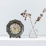 Vintage French Pewter Analog Desk Clock in Green