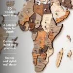 3D Wood World Map Wall Art for Home