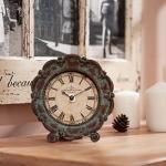 Vintage French Pewter Analog Desk Clock in Green