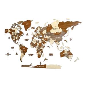 Colorful 3D Wooden World Map Wall Art