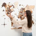 3D Wood World Map Wall Art for Home