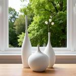 Set of 3 Modern Boho White Ceramic Vases
