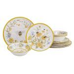 Bee Sweet 12-Piece Melamine Dinnerware Set for 4
