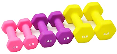2 Colorful Neoprene Hex Dumbbells - Non-Slip