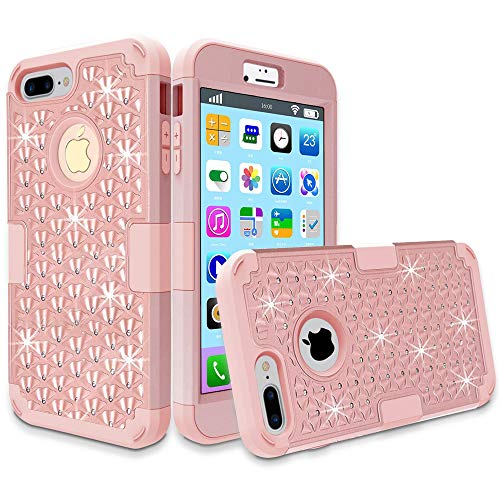 MCUK iPhone 7 Plus Case, 3 in 1 Hybrid Best Impact Defender Cover Silicone Rubber Skin Hard Combo Bumper with Scratch-Resistant Case for Apple iPhone 7 Plus (2016) (Rose Gold)