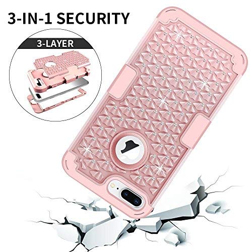 MCUK iPhone 7 Plus Case, 3 in 1 Hybrid Best Impact Defender Cover Silicone Rubber Skin Hard Combo Bumper with Scratch-Resistant Case for Apple iPhone 7 Plus (2016) (Rose Gold)