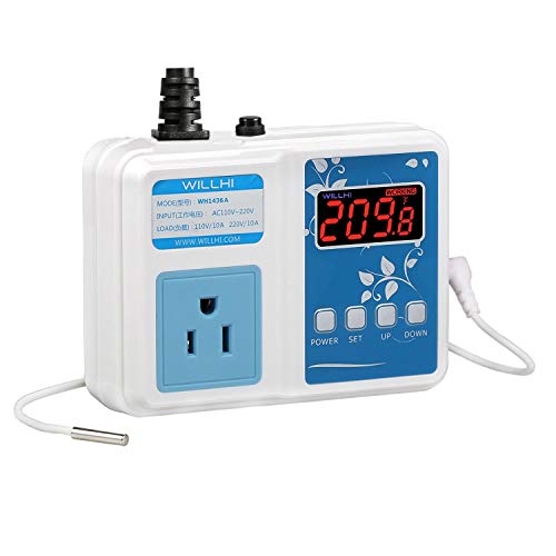 WILLHI WH1436A 110V - 240V Digital Temperature Controller Thermostat Switch NTC 10K Sensor, Improved Version