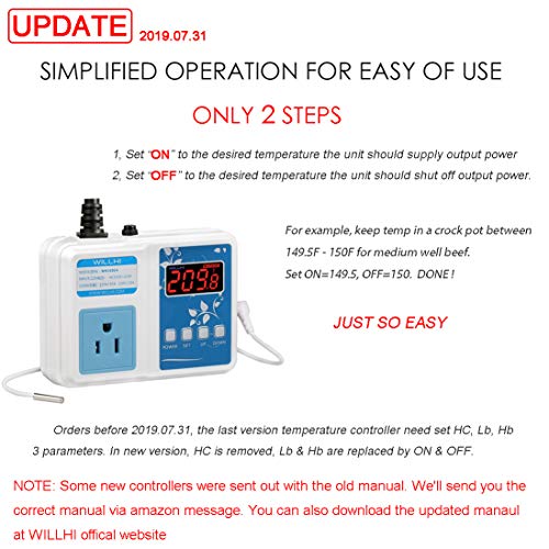 WILLHI WH1436A 110V - 240V Digital Temperature Controller Thermostat Switch NTC 10K Sensor, Improved Version
