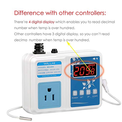 WILLHI WH1436A 110V - 240V Digital Temperature Controller Thermostat Switch NTC 10K Sensor, Improved Version