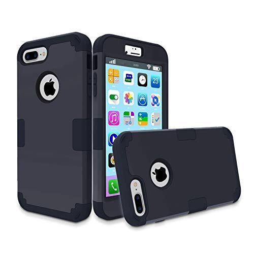 iPhone 7 Plus Case, MCUK 3 in 1 Hybrid Best Impact Defender Cover Silicone Rubber Skin Hard Combo Bumper with Scratch-Resistant Case for Apple iPhone 7 Plus (2016) (Black+Black)
