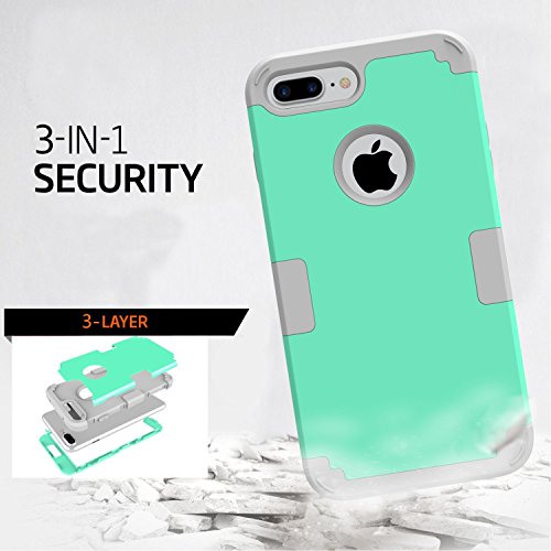 iPhone 7 Plus Case, MCUK 3 in 1 Hybrid Best Impact Defender Cover Silicone Rubber Skin Hard Combo Bumper with Scratch-Resistant Case for Apple iPhone 7 Plus (2016) (Mint+Grey)