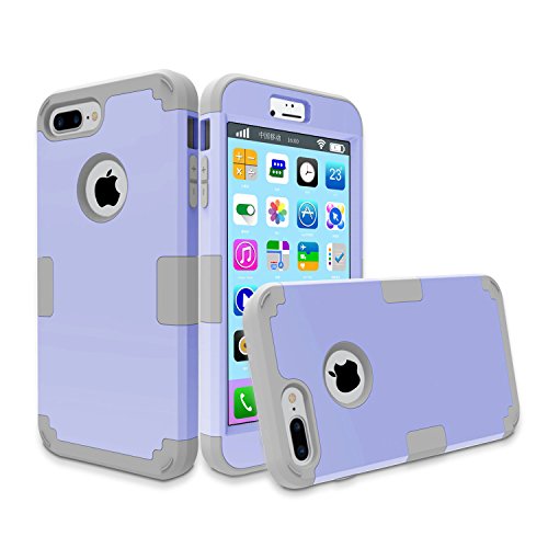 iPhone 7 Plus Case, MCUK 3 in 1 Hybrid Best Impact Defender Cover Silicone Rubber Skin Hard Combo Bumper with Scratch-Resistant Case for Apple iPhone 7 Plus (2016) (Light Purple+Grey)