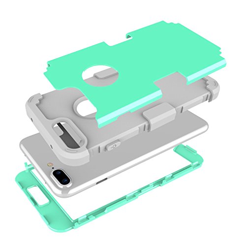 iPhone 7 Plus Case, MCUK 3 in 1 Hybrid Best Impact Defender Cover Silicone Rubber Skin Hard Combo Bumper with Scratch-Resistant Case for Apple iPhone 7 Plus (2016) (Mint+Grey)
