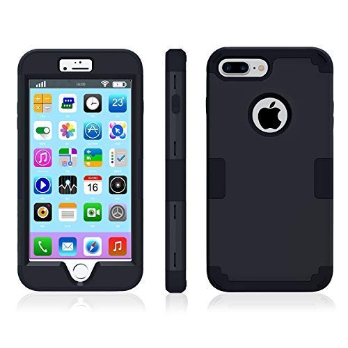 iPhone 7 Plus Case, MCUK 3 in 1 Hybrid Best Impact Defender Cover Silicone Rubber Skin Hard Combo Bumper with Scratch-Resistant Case for Apple iPhone 7 Plus (2016) (Black+Black)