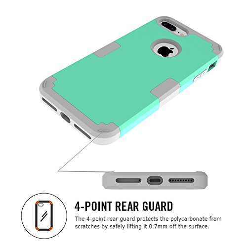 iPhone 7 Plus Case, MCUK 3 in 1 Hybrid Best Impact Defender Cover Silicone Rubber Skin Hard Combo Bumper with Scratch-Resistant Case for Apple iPhone 7 Plus (2016) (Mint+Grey)