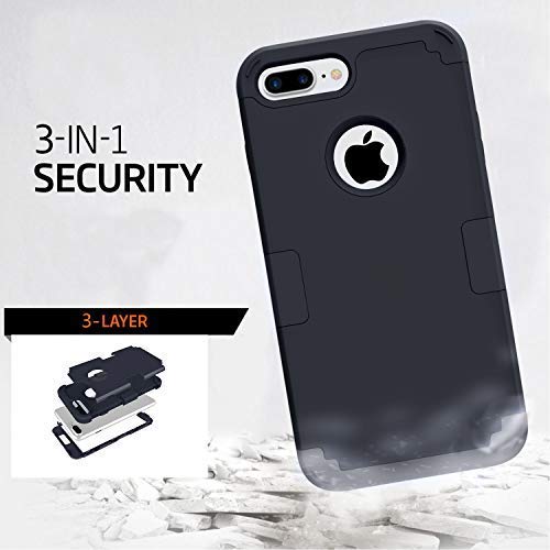 iPhone 7 Plus Case, MCUK 3 in 1 Hybrid Best Impact Defender Cover Silicone Rubber Skin Hard Combo Bumper with Scratch-Resistant Case for Apple iPhone 7 Plus (2016) (Black+Black)