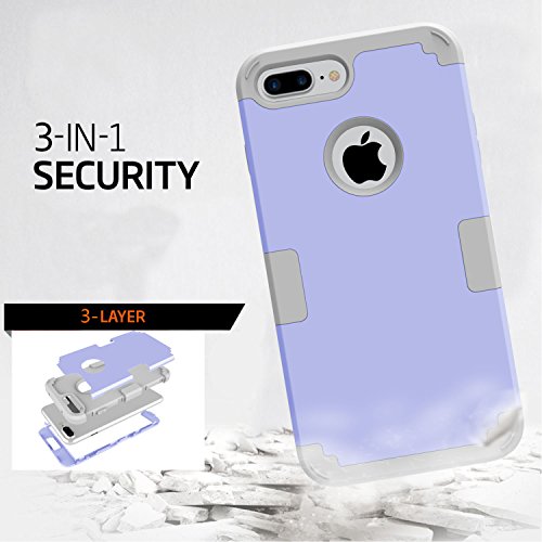 iPhone 7 Plus Case, MCUK 3 in 1 Hybrid Best Impact Defender Cover Silicone Rubber Skin Hard Combo Bumper with Scratch-Resistant Case for Apple iPhone 7 Plus (2016) (Light Purple+Grey)