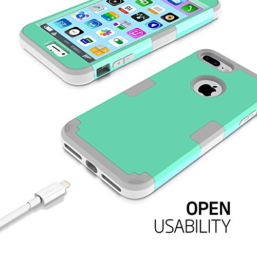 iPhone 7 Plus Case, MCUK 3 in 1 Hybrid Best Impact Defender Cover Silicone Rubber Skin Hard Combo Bumper with Scratch-Resistant Case for Apple iPhone 7 Plus (2016) (Mint+Grey)
