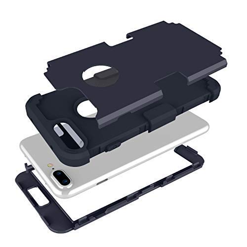 iPhone 7 Plus Case, MCUK 3 in 1 Hybrid Best Impact Defender Cover Silicone Rubber Skin Hard Combo Bumper with Scratch-Resistant Case for Apple iPhone 7 Plus (2016) (Black+Black)