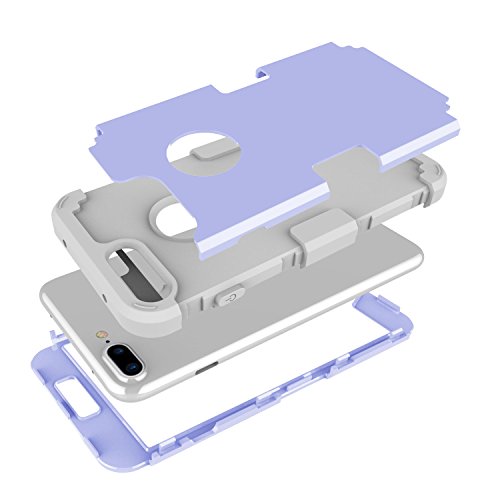 iPhone 7 Plus Case, MCUK 3 in 1 Hybrid Best Impact Defender Cover Silicone Rubber Skin Hard Combo Bumper with Scratch-Resistant Case for Apple iPhone 7 Plus (2016) (Light Purple+Grey)