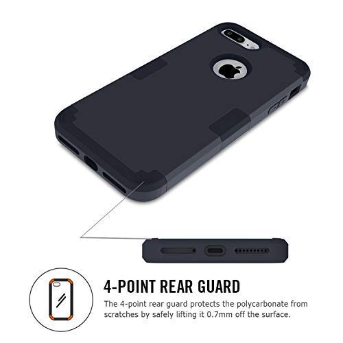 iPhone 7 Plus Case, MCUK 3 in 1 Hybrid Best Impact Defender Cover Silicone Rubber Skin Hard Combo Bumper with Scratch-Resistant Case for Apple iPhone 7 Plus (2016) (Black+Black)
