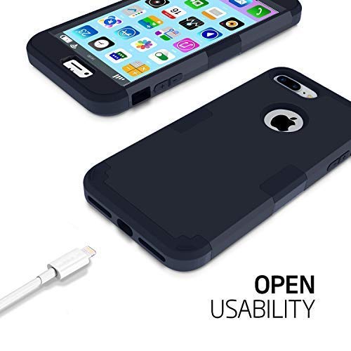 iPhone 7 Plus Case, MCUK 3 in 1 Hybrid Best Impact Defender Cover Silicone Rubber Skin Hard Combo Bumper with Scratch-Resistant Case for Apple iPhone 7 Plus (2016) (Black+Black)