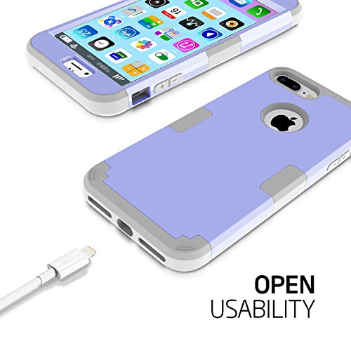 iPhone 7 Plus Case, MCUK 3 in 1 Hybrid Best Impact Defender Cover Silicone Rubber Skin Hard Combo Bumper with Scratch-Resistant Case for Apple iPhone 7 Plus (2016) (Light Purple+Grey)
