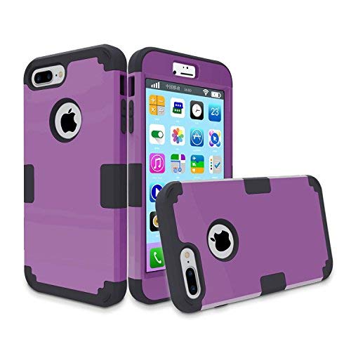 iPhone 8 Plus Case, iPhone 7 Plus Case, MCUK 3 in 1 Hybrid Best Impact Defender Cover Silicone Rubber Skin Hard Combo Bumper with Scratch-Resistant Case for Apple iPhone 8 Plus (Deep Purple+Black)