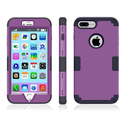 iPhone 8 Plus Case, iPhone 7 Plus Case, MCUK 3 in 1 Hybrid Best Impact Defender Cover Silicone Rubber Skin Hard Combo Bumper with Scratch-Resistant Case for Apple iPhone 8 Plus (Deep Purple+Black)
