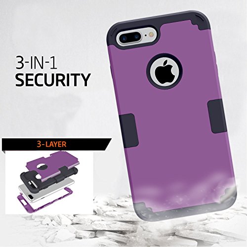 iPhone 8 Plus Case, iPhone 7 Plus Case, MCUK 3 in 1 Hybrid Best Impact Defender Cover Silicone Rubber Skin Hard Combo Bumper with Scratch-Resistant Case for Apple iPhone 8 Plus (Deep Purple+Black)