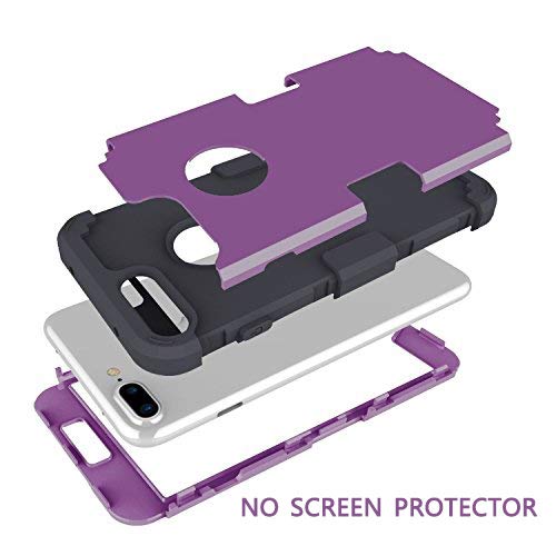 iPhone 8 Plus Case, iPhone 7 Plus Case, MCUK 3 in 1 Hybrid Best Impact Defender Cover Silicone Rubber Skin Hard Combo Bumper with Scratch-Resistant Case for Apple iPhone 8 Plus (Deep Purple+Black)