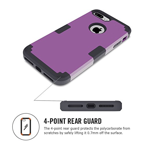 iPhone 8 Plus Case, iPhone 7 Plus Case, MCUK 3 in 1 Hybrid Best Impact Defender Cover Silicone Rubber Skin Hard Combo Bumper with Scratch-Resistant Case for Apple iPhone 8 Plus (Deep Purple+Black)