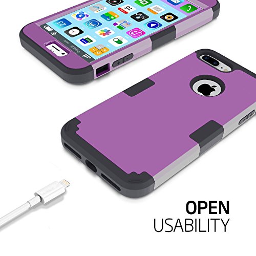iPhone 8 Plus Case, iPhone 7 Plus Case, MCUK 3 in 1 Hybrid Best Impact Defender Cover Silicone Rubber Skin Hard Combo Bumper with Scratch-Resistant Case for Apple iPhone 8 Plus (Deep Purple+Black)