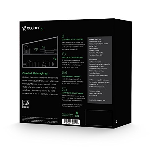 ecobee3 Smart Thermostat & 3 Room Sensors, Works with Alexa