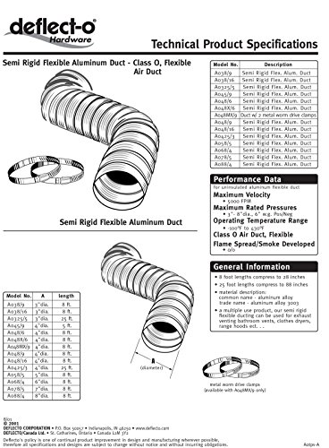 Deflecto Aluminum Duct, Semi Ridgid, Flexible, 6" x 8', Silver (A068/4-A)