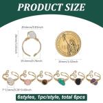 Set of 6 Adjustable Gemstone Wire Wrapped Rings