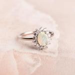 Opal Halo Engagement Ring in Sterling Silver