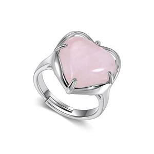 Adjustable Rose Quartz Heart Ring for Women