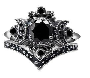 Triple Moon Goddess Ring Set with Crystals