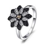 Daisy Sunflower Smoky Quartz Black Spinel Ring