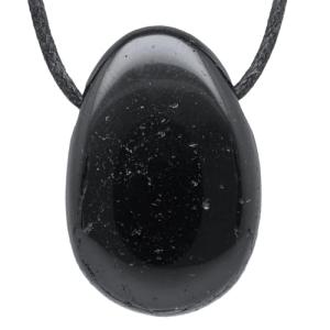 Black Tourmaline Drop Pendant Necklace with Cord